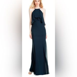 Bill Levkoff Gown #7055 Chiffon Draped Formal Dress in Navy Blue Size 4